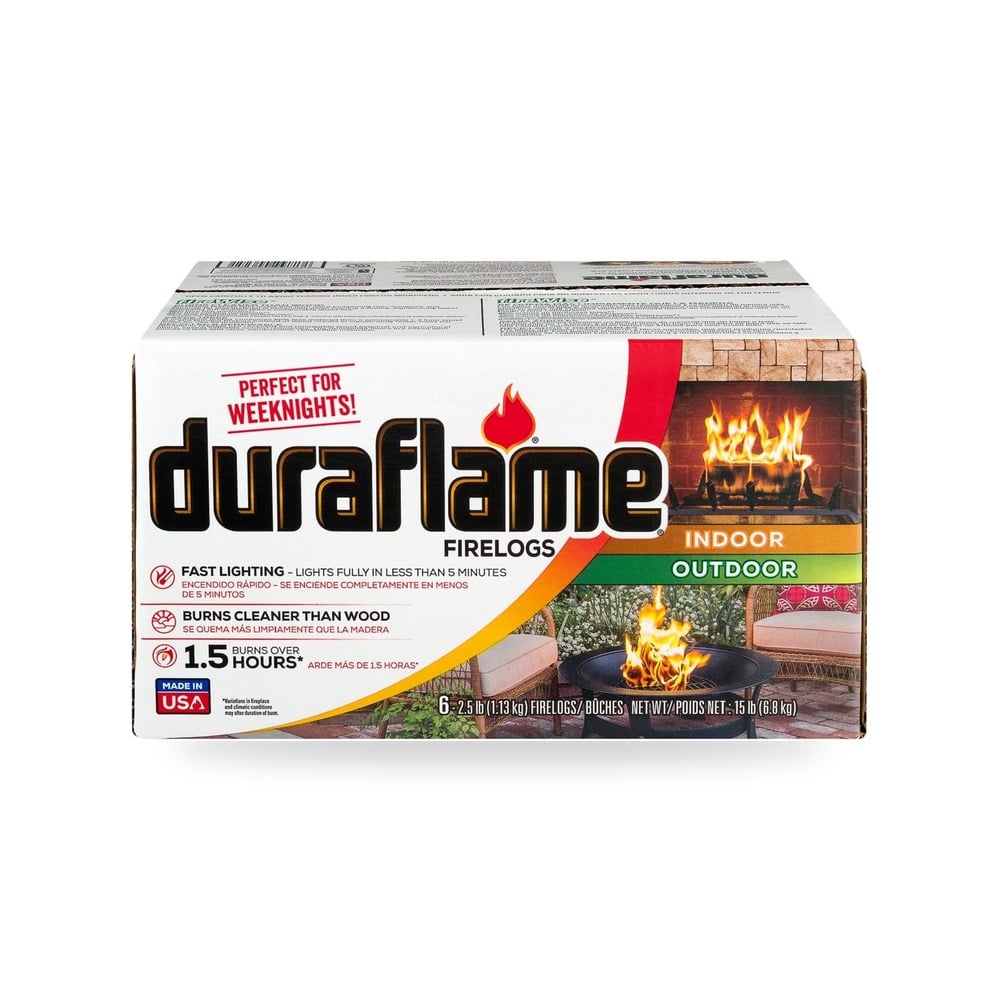 قوالب حطب تدفئة دورافليم سريعة الاشتعال 2.5 باوند تدوم 1.5 ساعة عبوة 6 قطع - Duraflame
