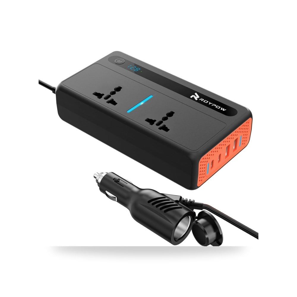 محول طاقة للسيارة، بقوة 300 واط، يحول تيار DC RoyPow موديل USB-A