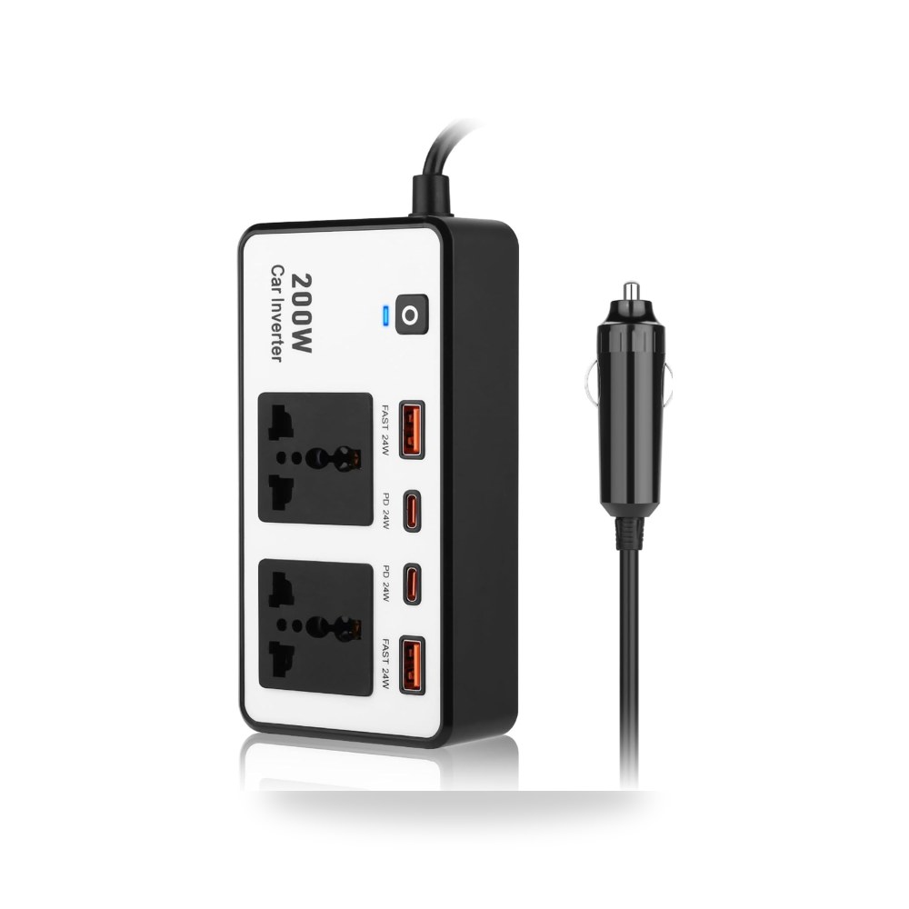 مقياس عاكس كهربائي للسيارة 200 واط محول تيار موديل USB-C