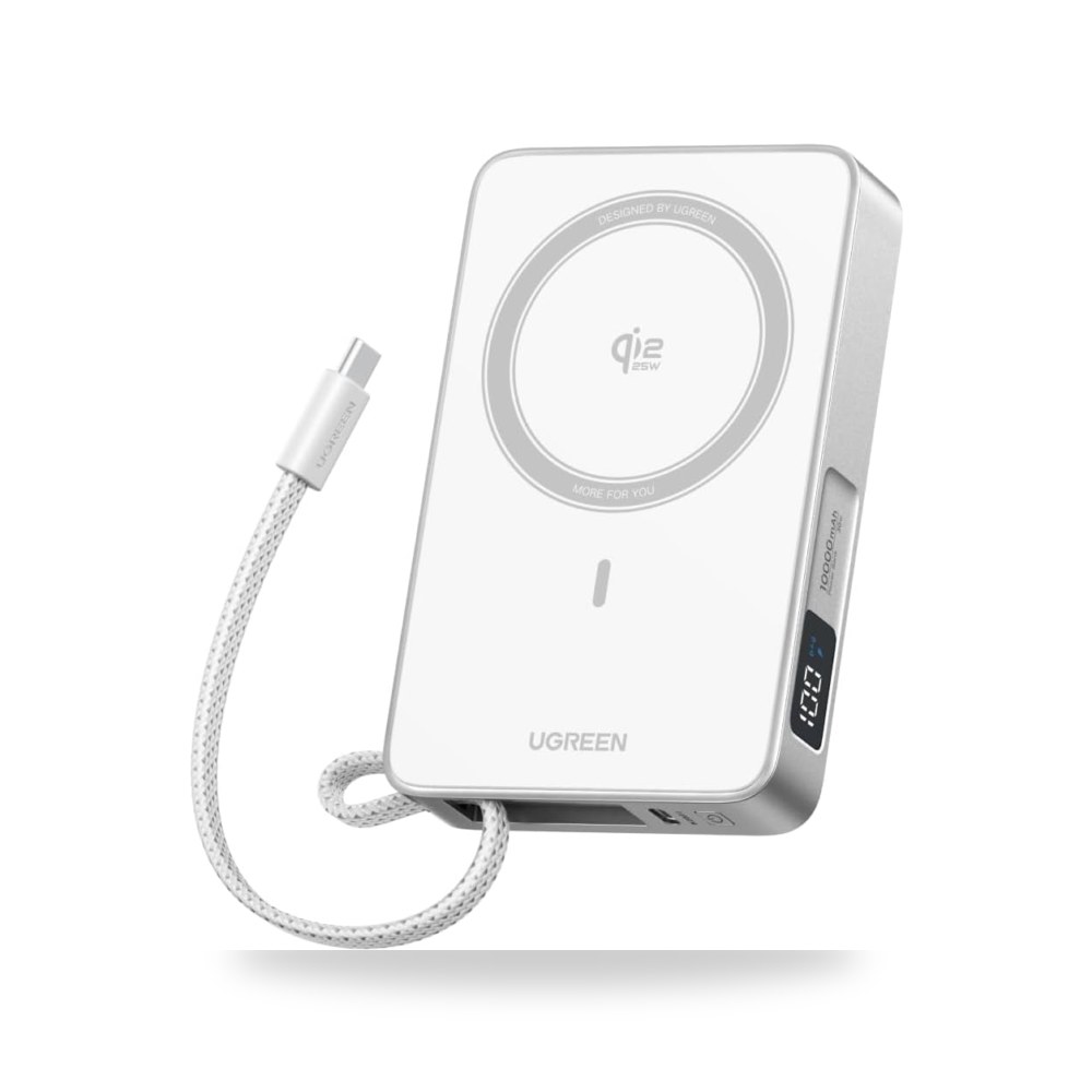 يوجرين باور بانك ماجسليب بتقنية Qi2 25W وسعة 10000mAh مزود للاستخدام موديل USB-C