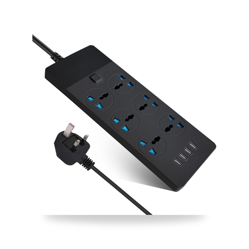 وصلة قياسية مع سلك تمديد و4 مقابس طاقة ومنفذي USB من زها، 4