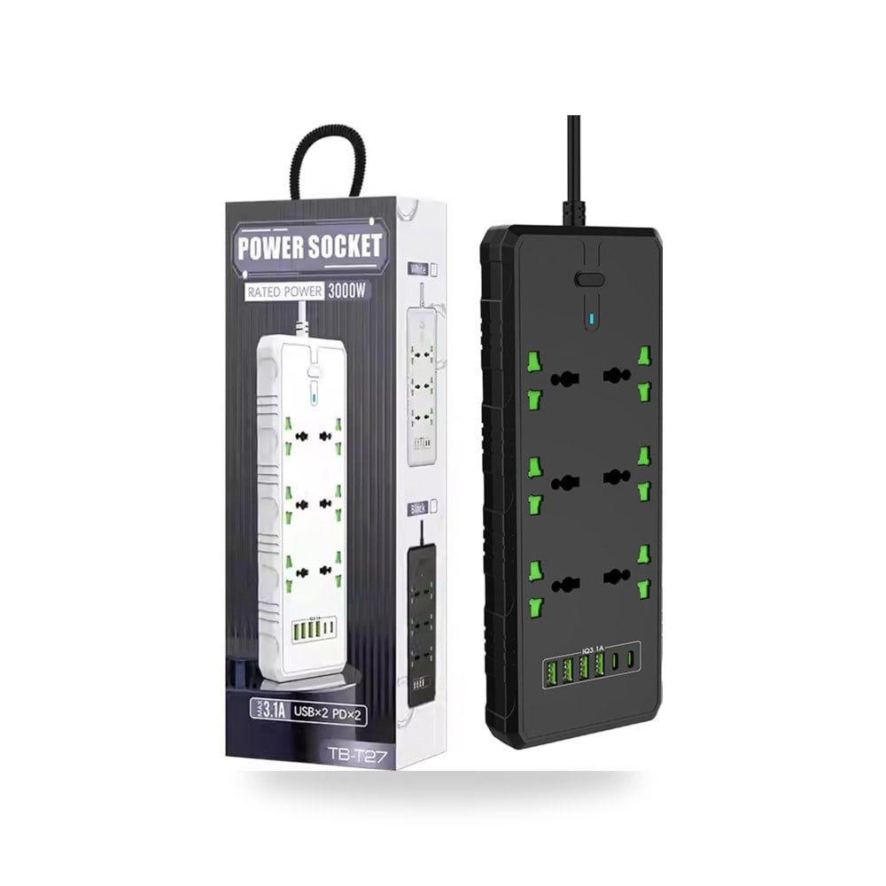 مقياس سلك تمديد مع 6 منافذ و6 فتحات USB، سلك مايكيلا