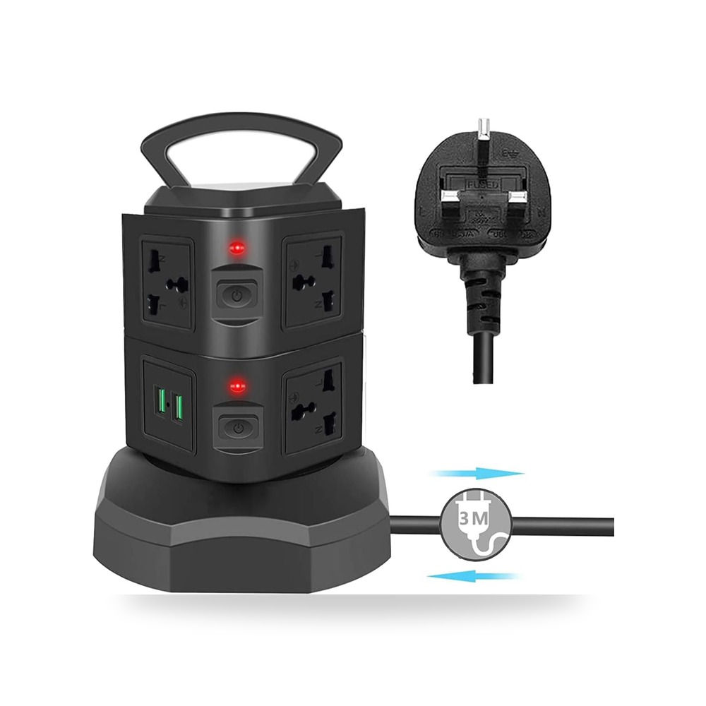 وصلات تمديد الطاقة العالمية، مع 2 USB و7 مقابس واقية