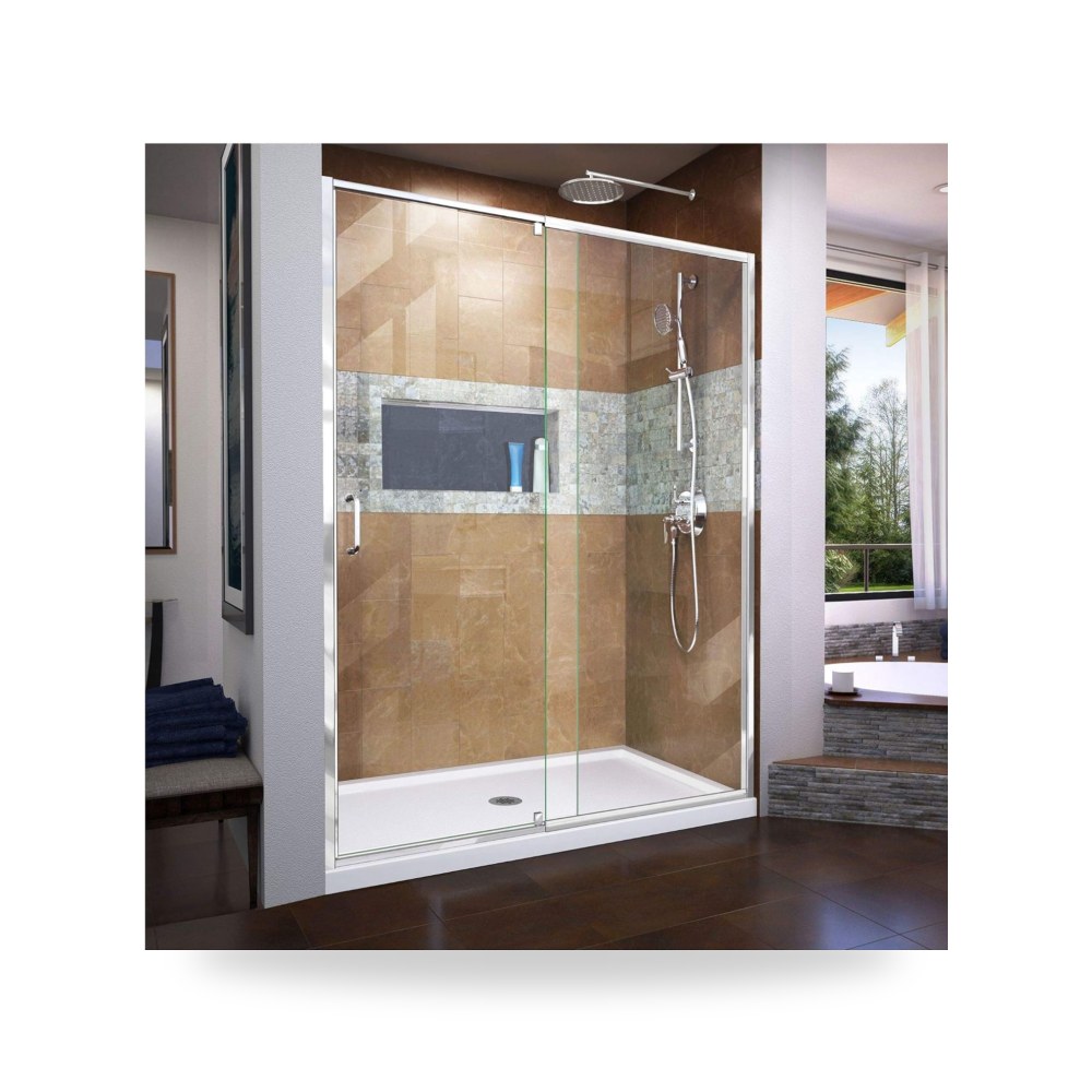 باب استحمام بمحور شبه إطار من الكروم من DreamLine Flex 142.28 سم عرضًا × 182.88 سم