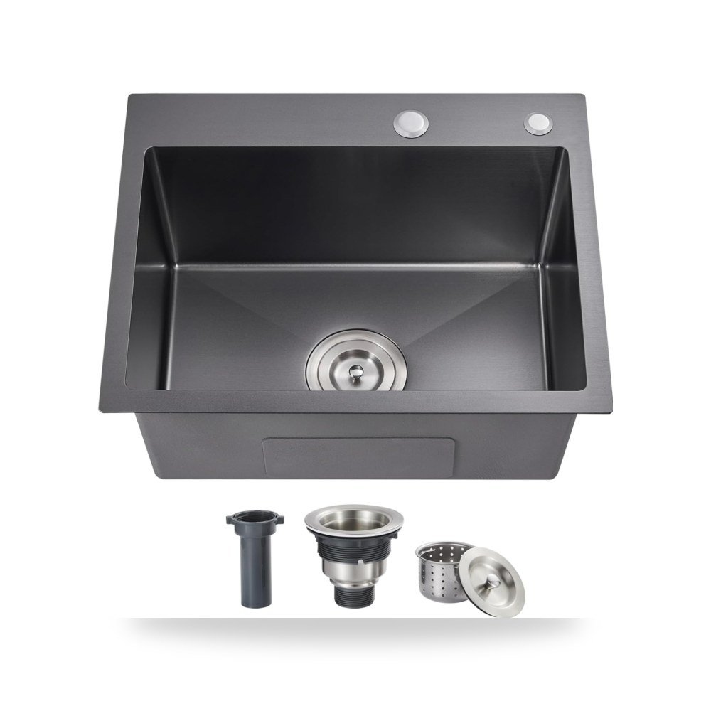 حوض مطبخ سينغل علوي، الابعاد 20×16×9 انش، مع 2 فتحة، مصنوع موديل Sound-Dampening