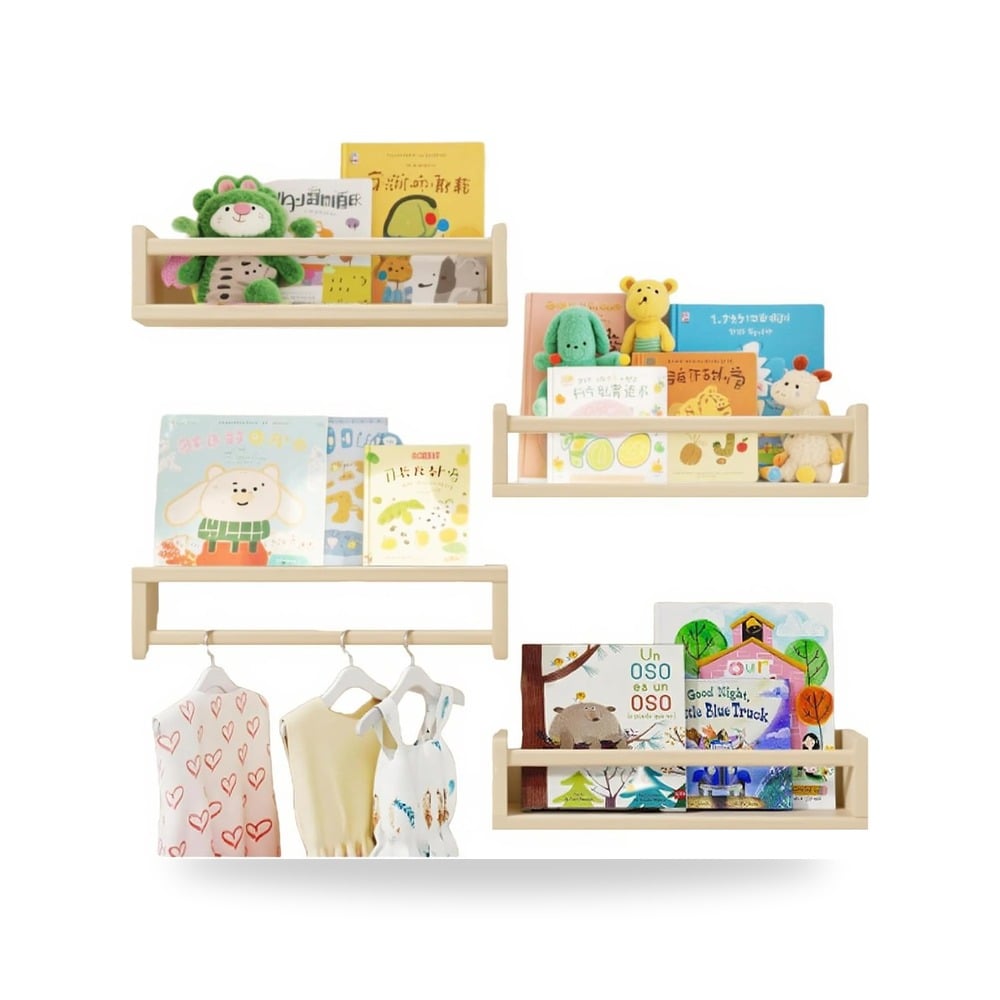 طقم أرفف حائط عائمة ديكورية متعددة الاستخدامات من خشب الصنوبر الطبيعي ماركة Pine Décor