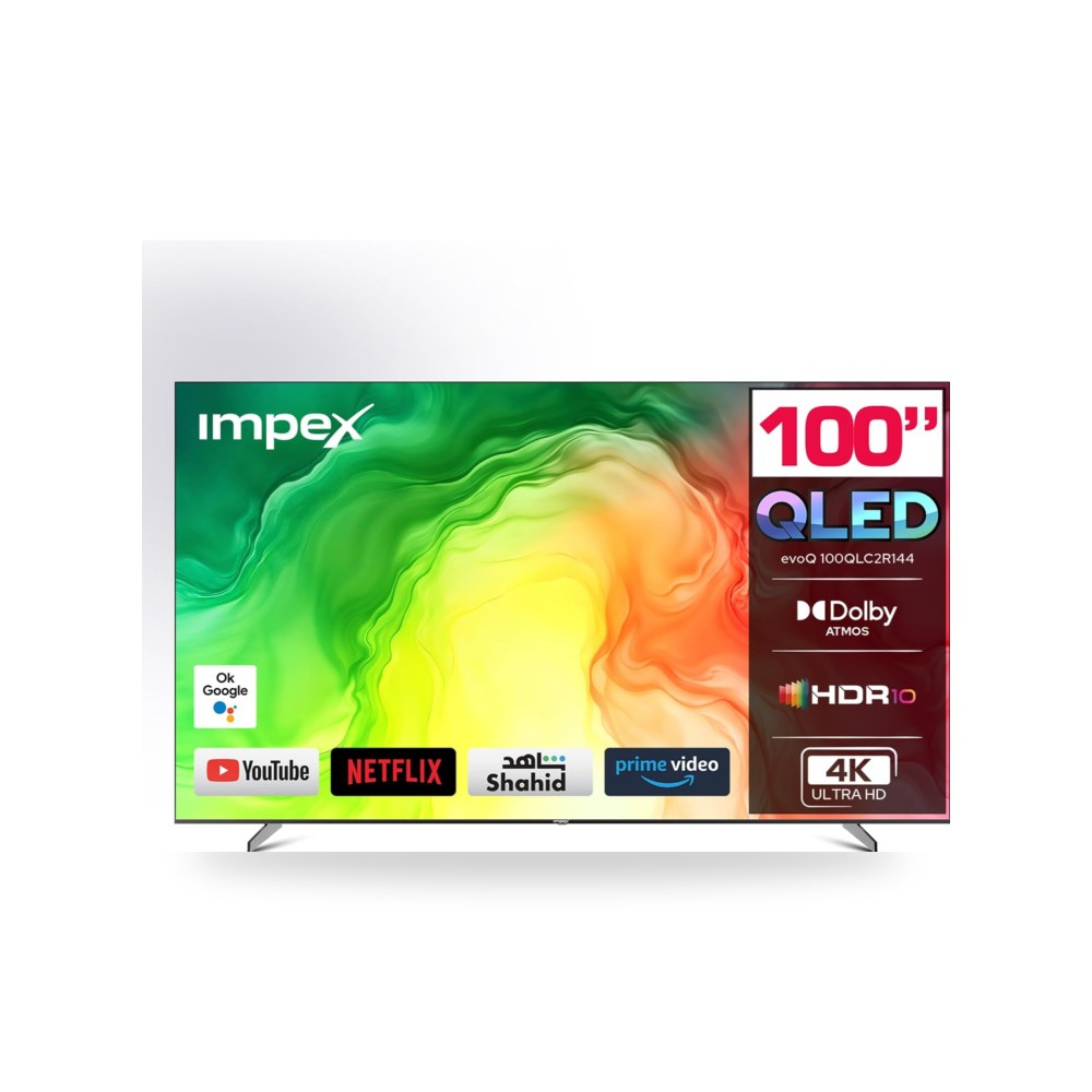 تلفزيون 100 بوصة evoQ 100QLC2R144، نظام جوجل تي في، 4K ايمبكس موديل HDR10
