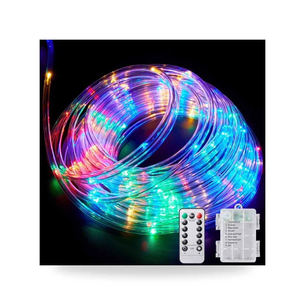 شريط اضاءة LED خارجي يعمل بالبطارية مع جهاز تحكم عن بعد، 8