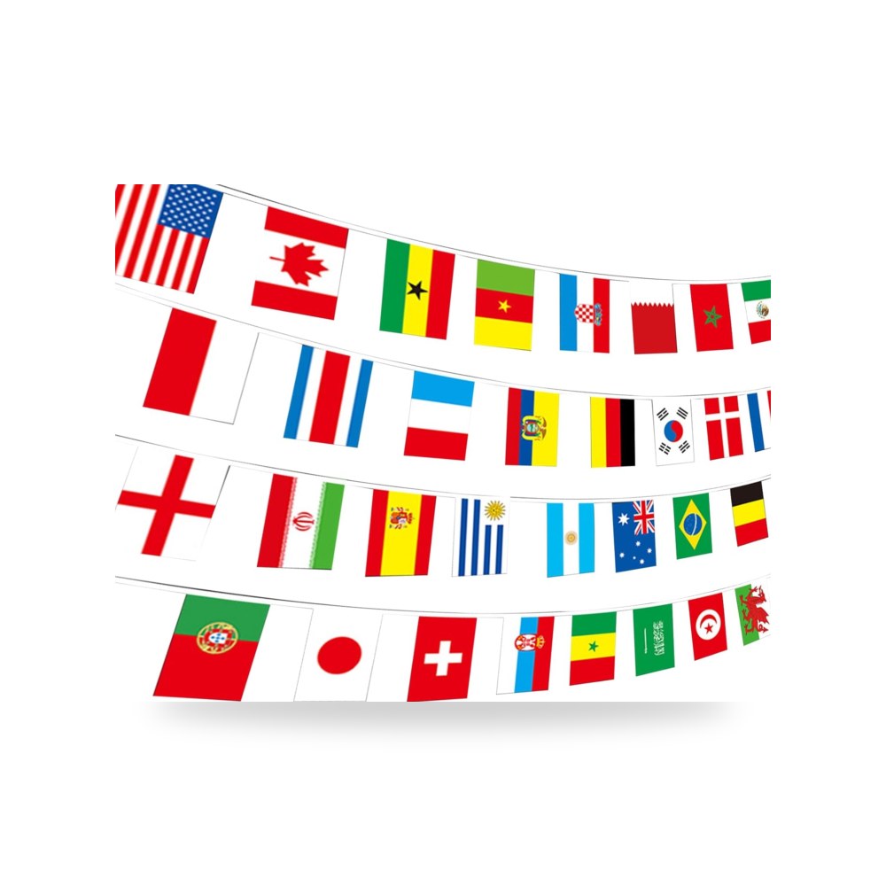 راية أعلام 32 دولة، لافتات أعلام دولية عالمية متنوعة