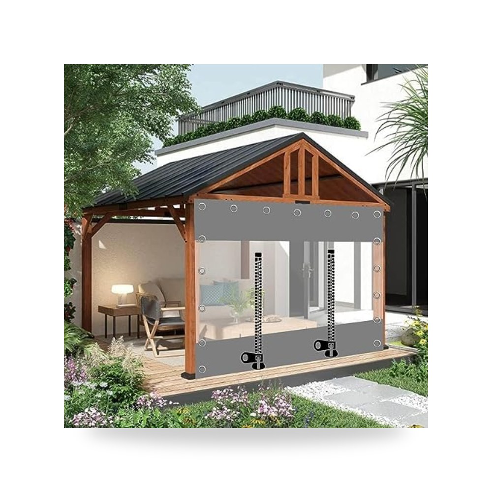 ستائر من القماش المشمع مقاومة للماء للاستخدام الخارجي، الواح جانبية رمادية شفافة للأكشاك