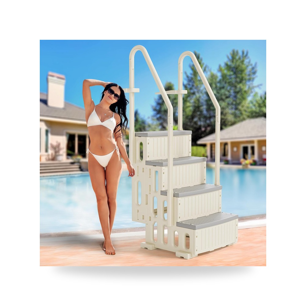 فينغلي سلم امان شديد التحمل لحمامات السباحة فوق الارض، نظام للدخول والخروج