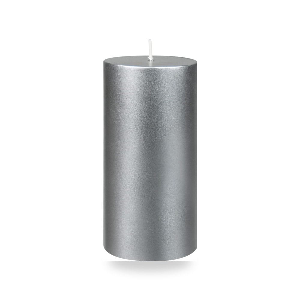 شمعة عمودية 7.6 × 7.6 سم من زيست كاندل، فضي معدني