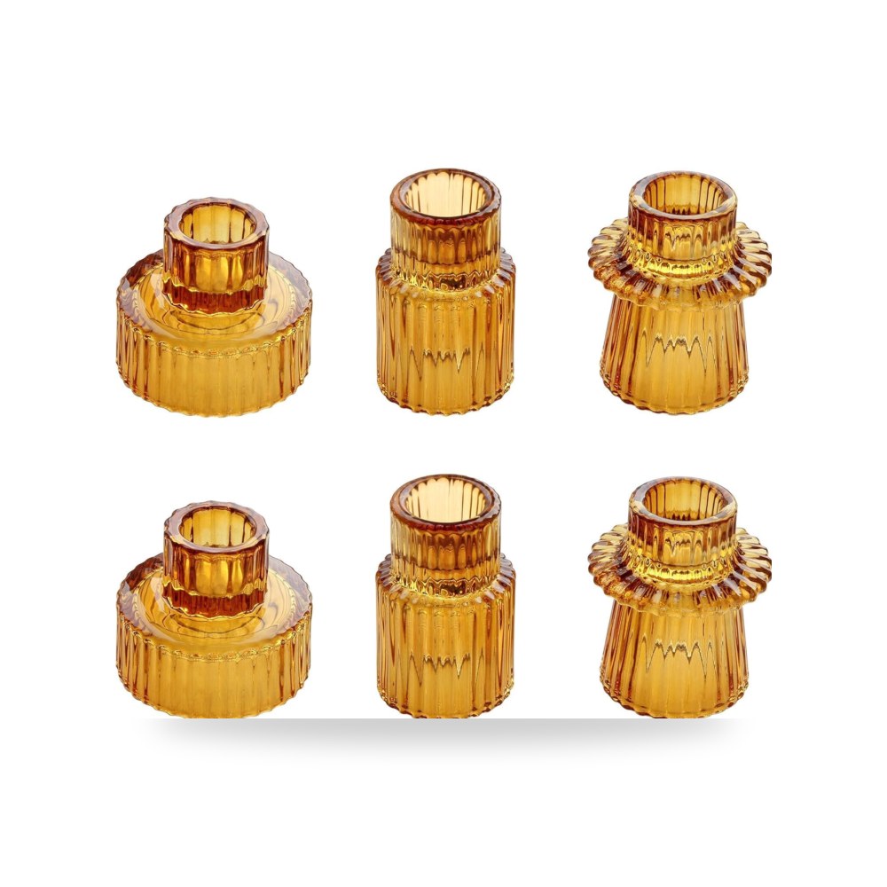 بابوريتش (Baporich) - طقم حوامل شموع وتحف زجاجية ديكورية فاخرة - طقم 6 قطع