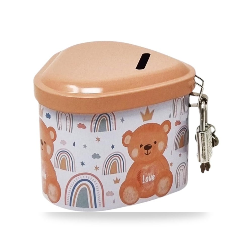 صندوق نقود بتصميم دب تيدي مع قوس قزح في علبة معدنية قابلة كوكوبا