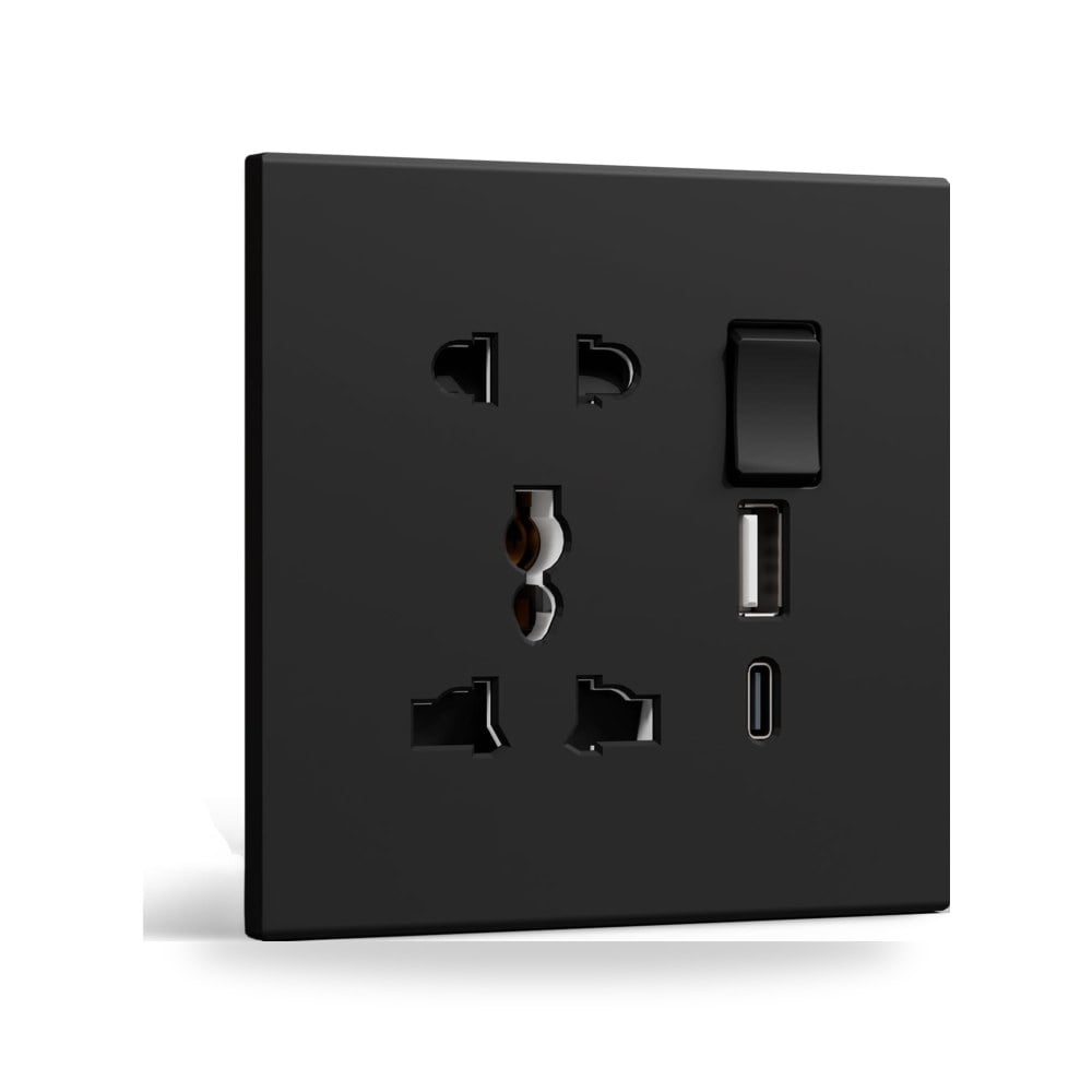 مقبس حائط عالمي مفرد بـ5 دبابيس مع منافذ شحن USB C وUSB A، بي اس اي اي دي
