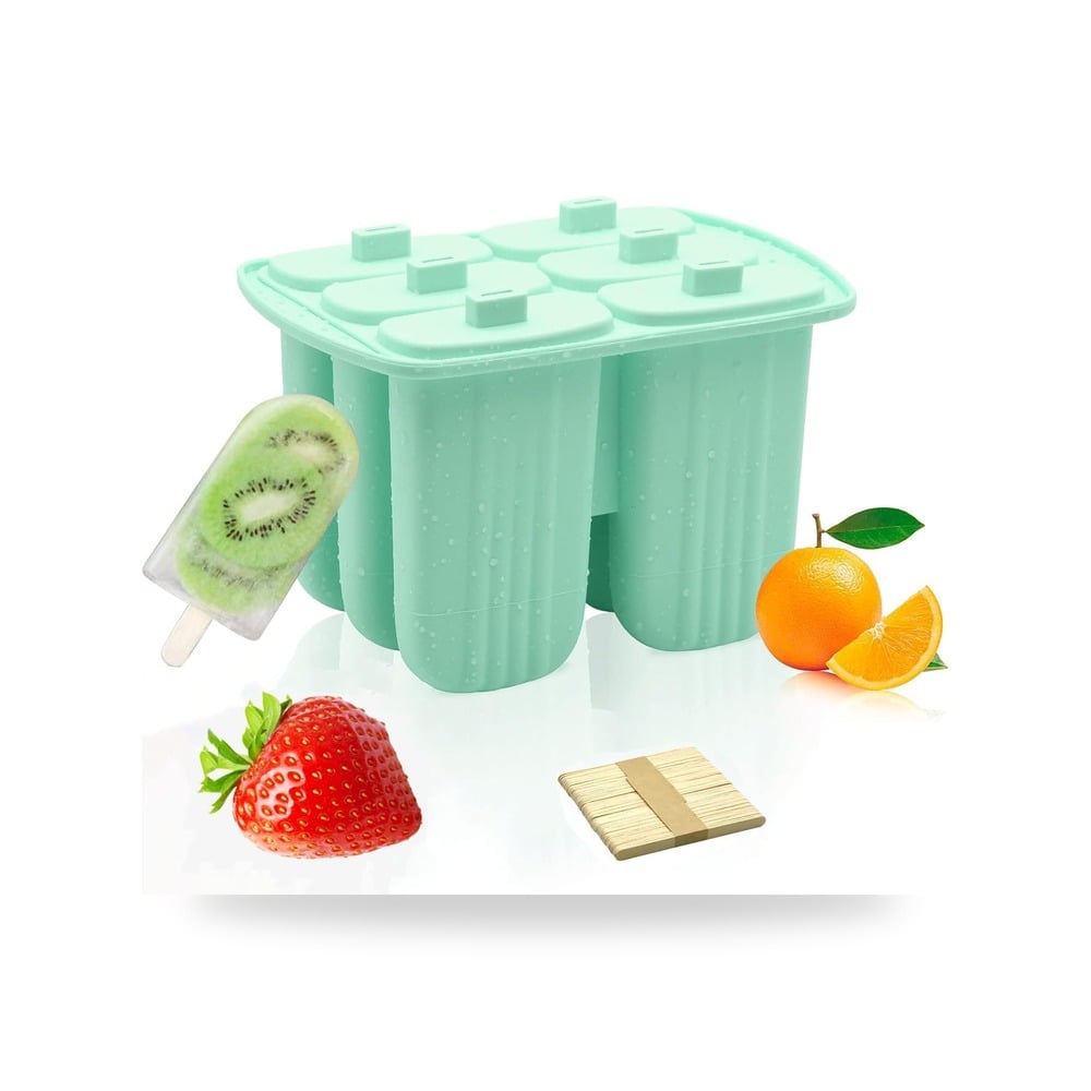 قالب مصاصات سيليكون متصل بـ 6 تجاويف مع 50 عصا خشبية، صانع BPA للاطفال والكبار