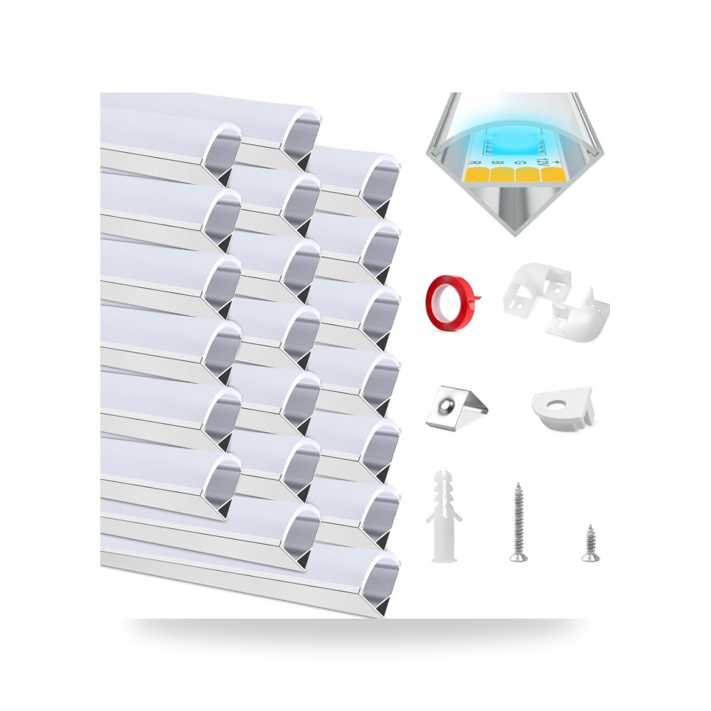 هوماند ملف الومنيوم لشرائط LED، 20 × 1 متر، قناة LED وموزع