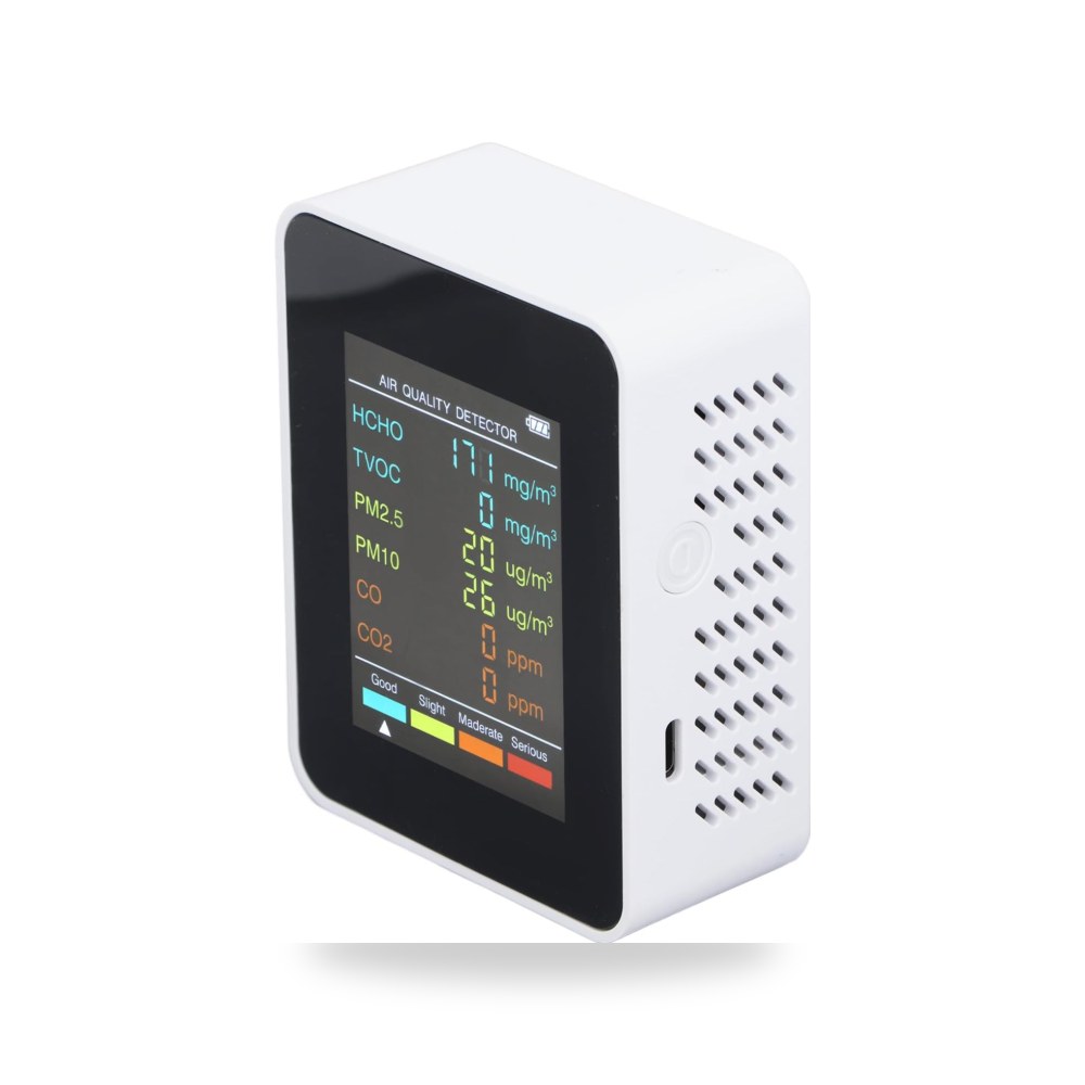 مقياس جودة داخلي، كاشف CO2 TVOC HCHO PM2.5 PM10 مع منبه
