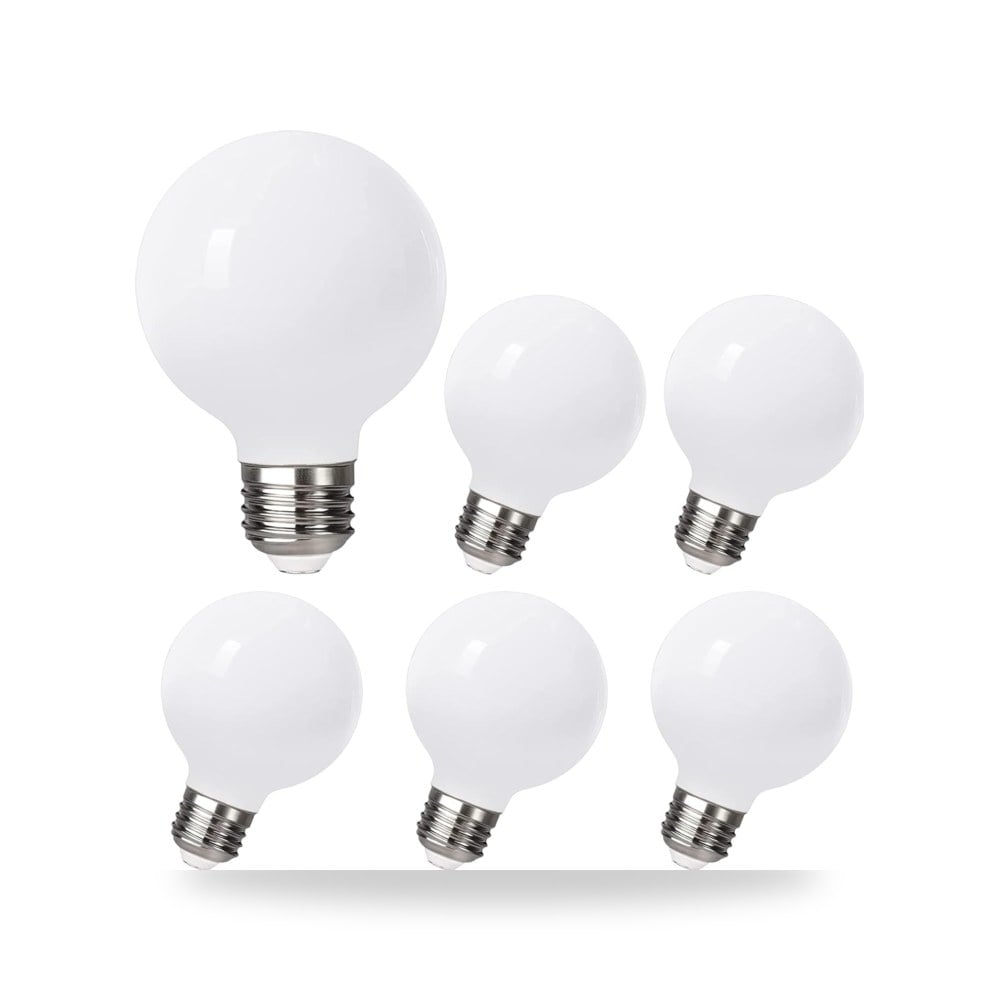 6 عبوات من مصابيح اضاءة LED، ضوء ابيض G25 - G80 قابل للتعتيم موديل CRI85