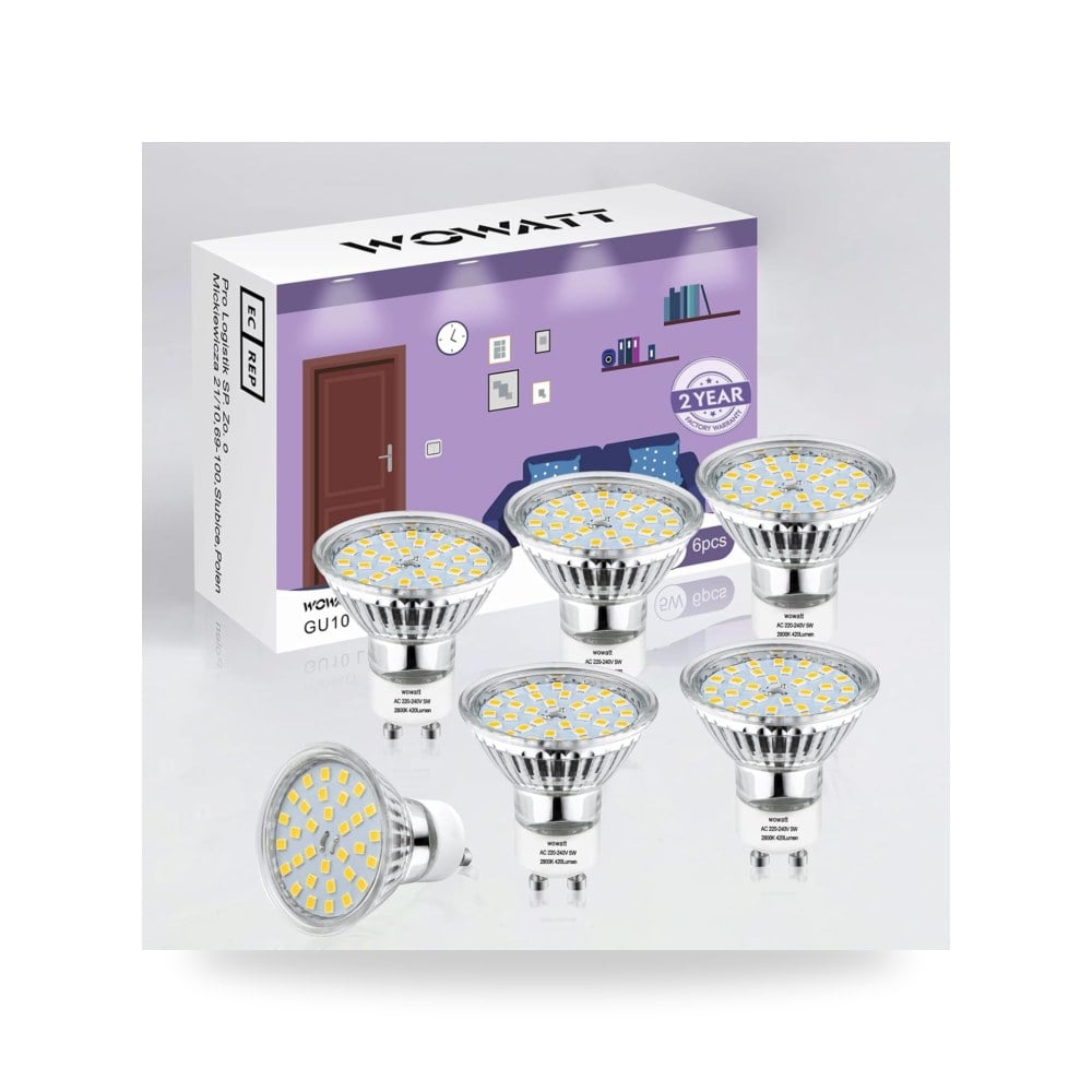 6 مصابيح LED GU10 5 واط ابيض دافئ 2800 كلفن واوات 40 واط