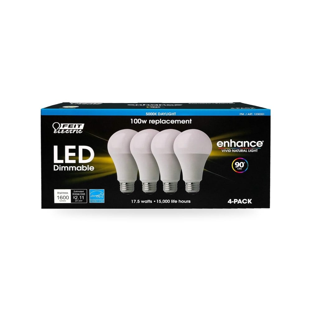 ضوء نهاري LED قابل للتعتيم 5000 كلفن من فيت، عبوة من 4 قطع