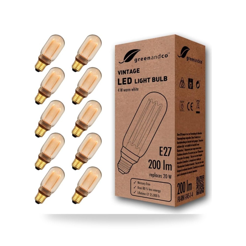 10 مصابيح LED مزخرفة بنمط عتيق من جريناندكو E27 T45 كهرمان