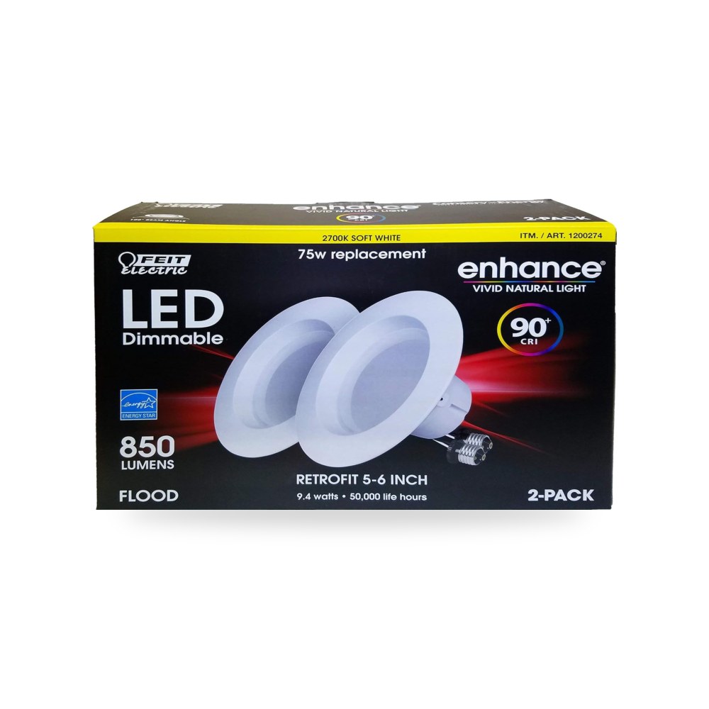 طقم اضاءة LED بديل 90+ سي ار اي 75 واط قابل للتعتيم 5 الى 6 انش