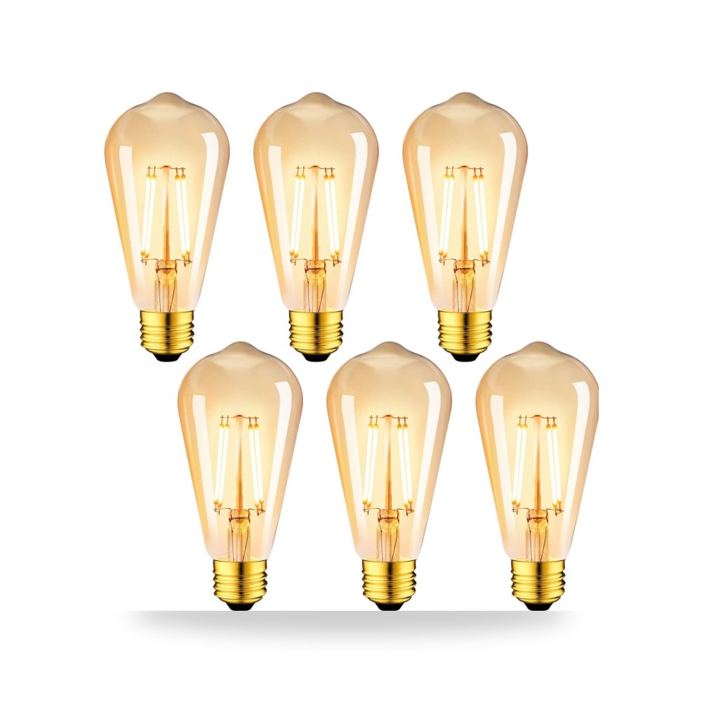 فتيل LED E27 من ال في ويت 6 قطع، ST64 4 واط 2500 كلفن ابيض