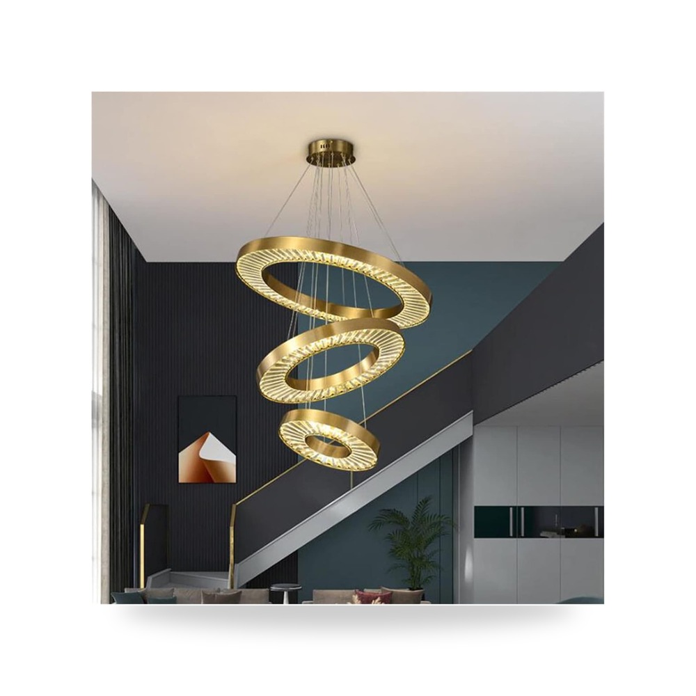 ثريات كريستالية عصرية بتصميم حلقة ذهبية لامعة باضاءة LED