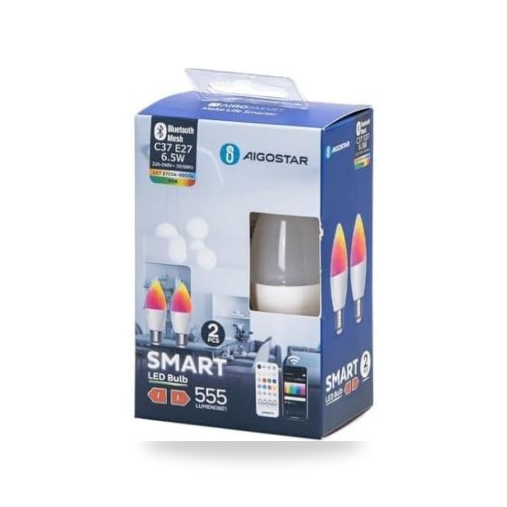 شبكة بلوتوث C37 E27 6.5 واط RGB+CCT - مجموعة من قطعتين