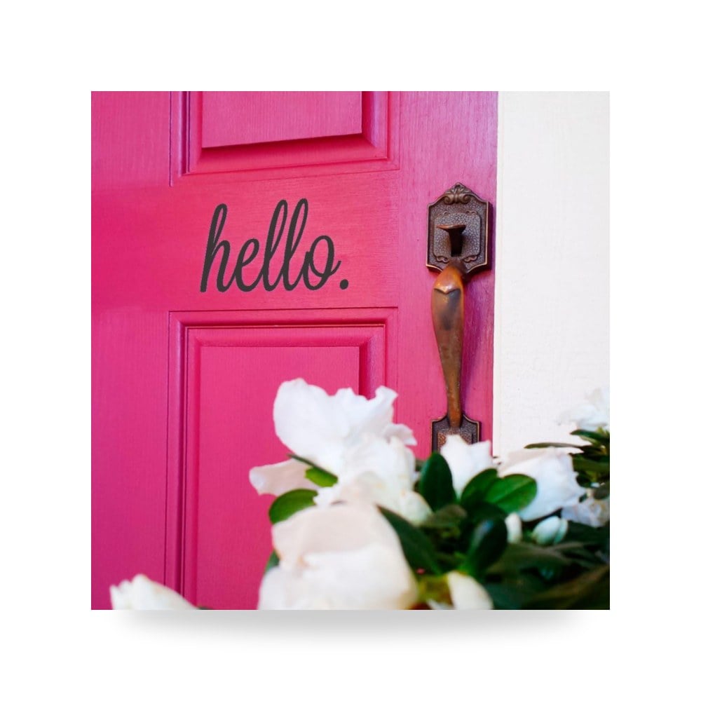 ملصق فينيل للباب الامامي بتصميم عبارة Hello بلون اسود