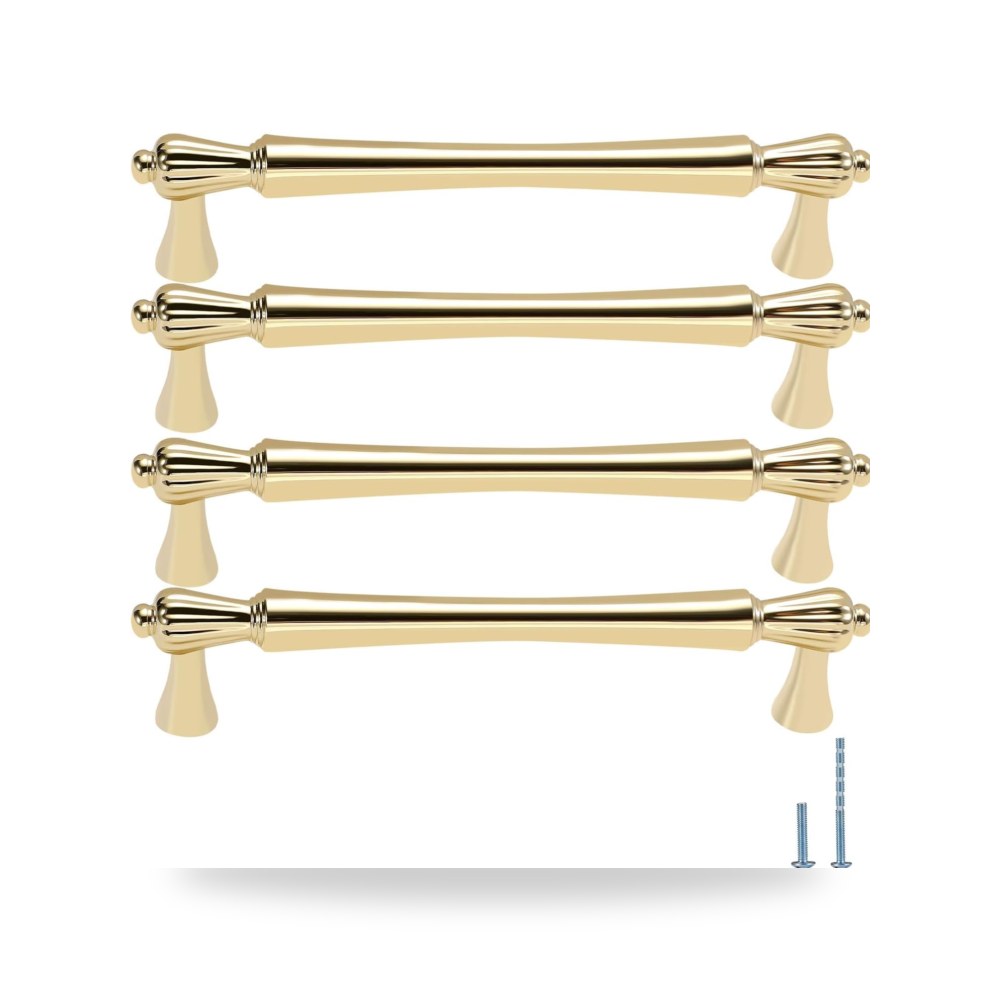 طقم مقابض وأزرار دواليب وخزائن المطبخ العصرية 4 قطع ذهبي مصقول فاخر (Brushed Gold)