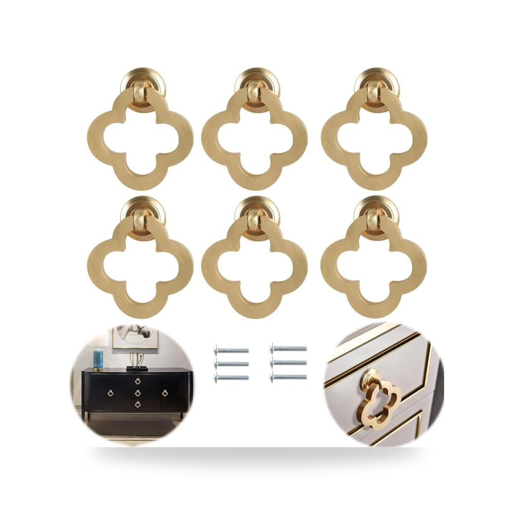 طقم مقابض وأزرار دواليب وخزائن المطبخ العصرية 6 قطع ذهبي مصقول فاخر (Brushed Gold) مياير