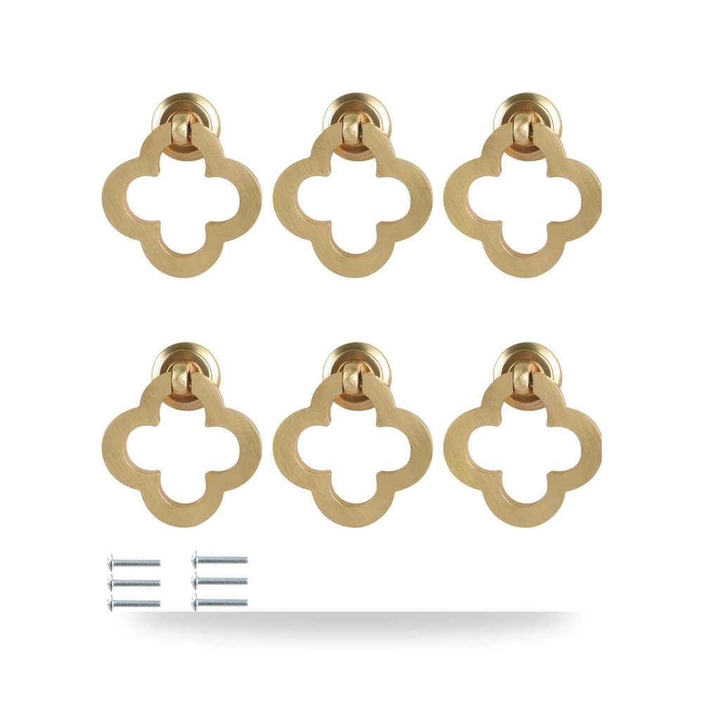 طقم مقابض وأزرار دواليب وخزائن المطبخ العصرية 6 قطع ذهبي مصقول فاخر (Brushed Gold) موديل B0CLCG51RN