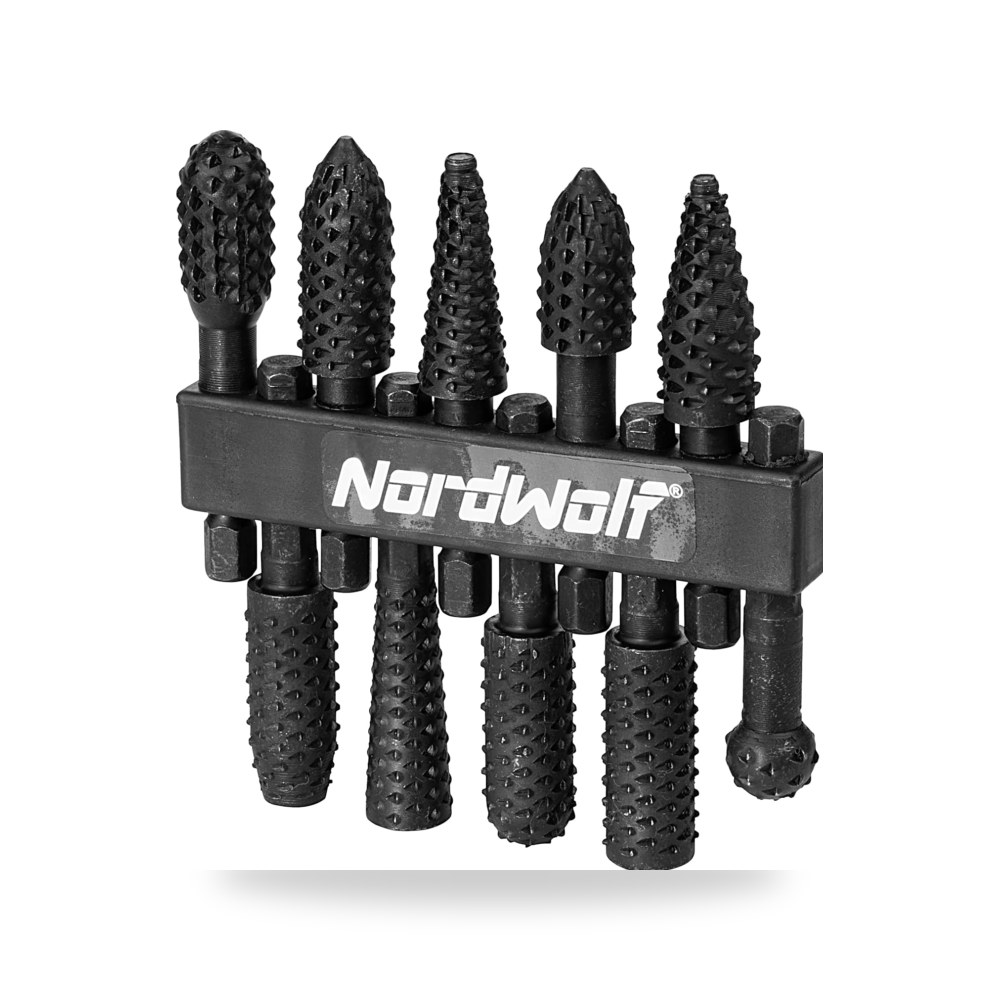 طقم مبارد دوارة لنحت وتشغيل الخشب نوردوولف Nordwolf مكونة من 10 قطع مع ساق أسطوانية