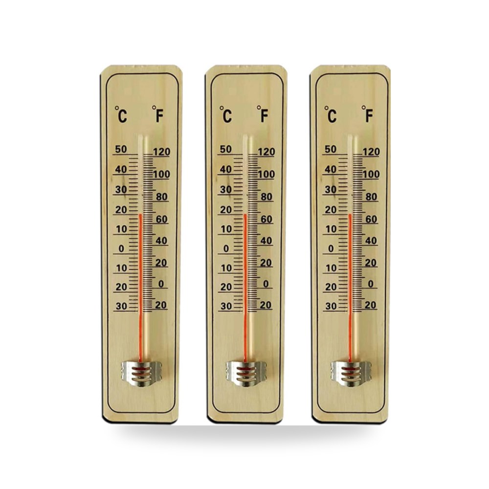 ميزان حرارة جداري خشبي كلاسيكي معلق بمؤشر دقيق وأرقام واضحة 3 قطع