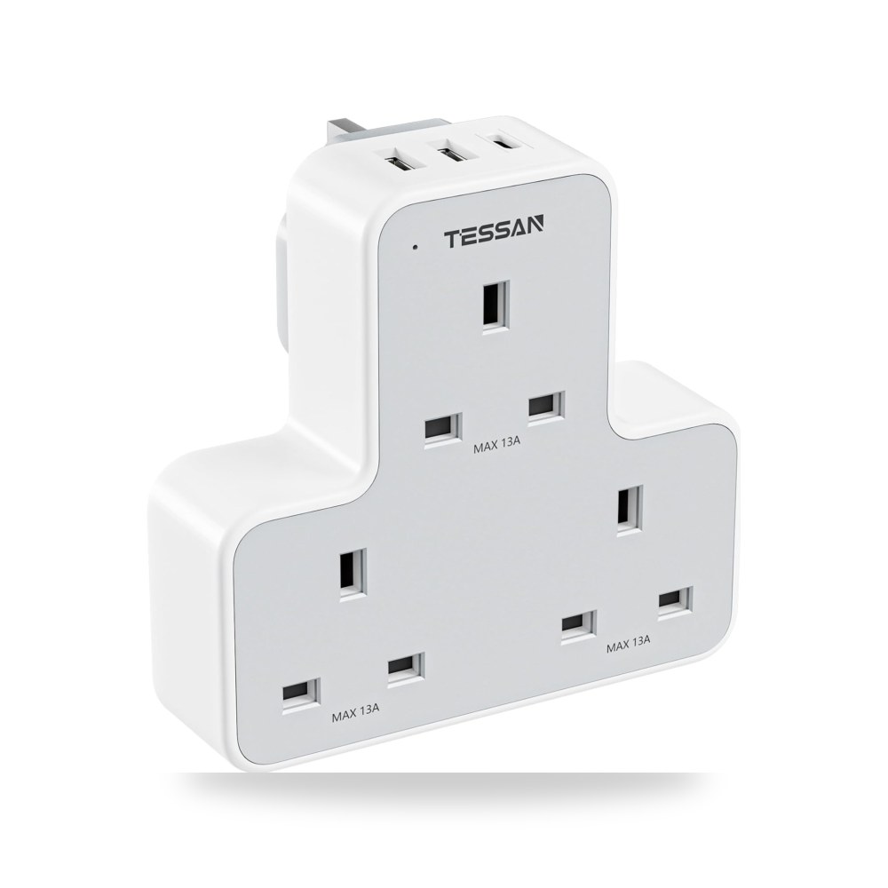 محول وشاحن USB بقابس بريطاني، مقبس تمديد ثلاثي مع محطة شحن