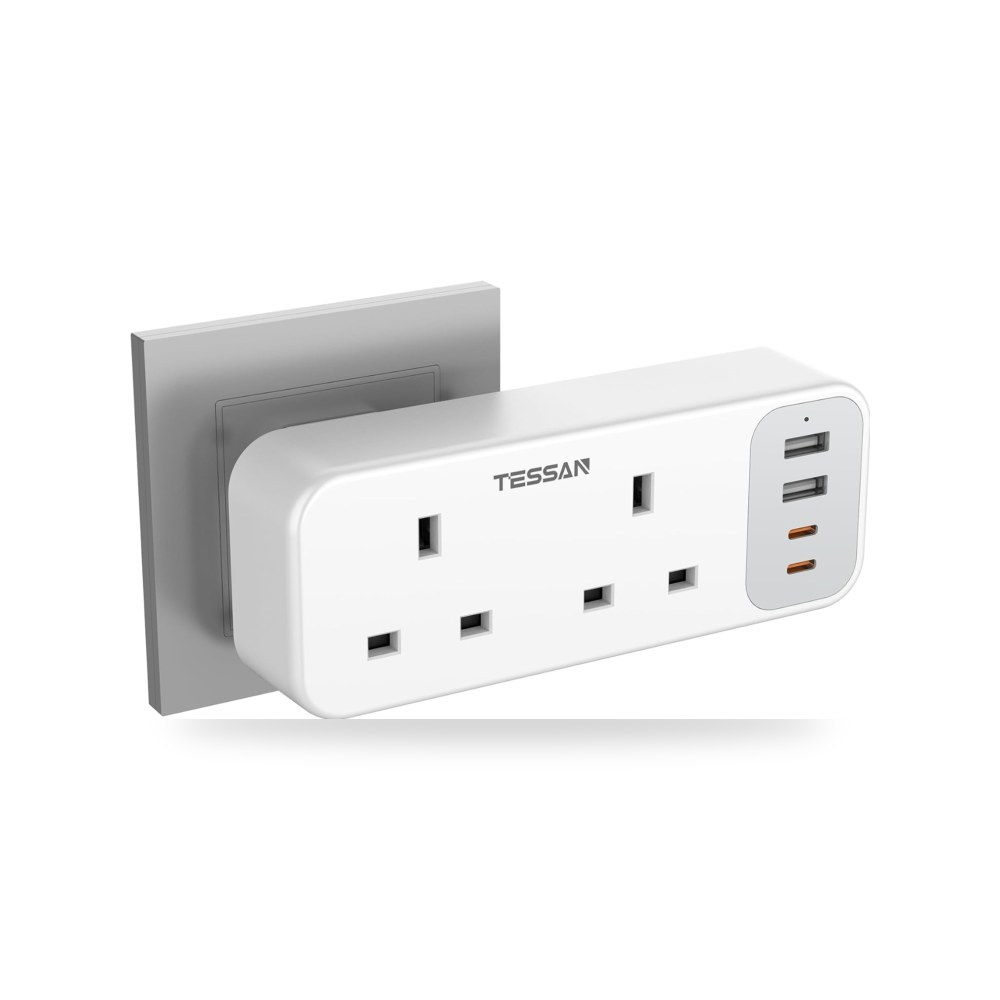 محول تمديد متعدد المقابس ثنائي الاتجاه مع 4 منافذ USB