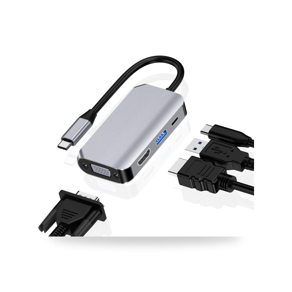 محول USB C الى HDMI VGA 4 × 1، قاعدة شحن