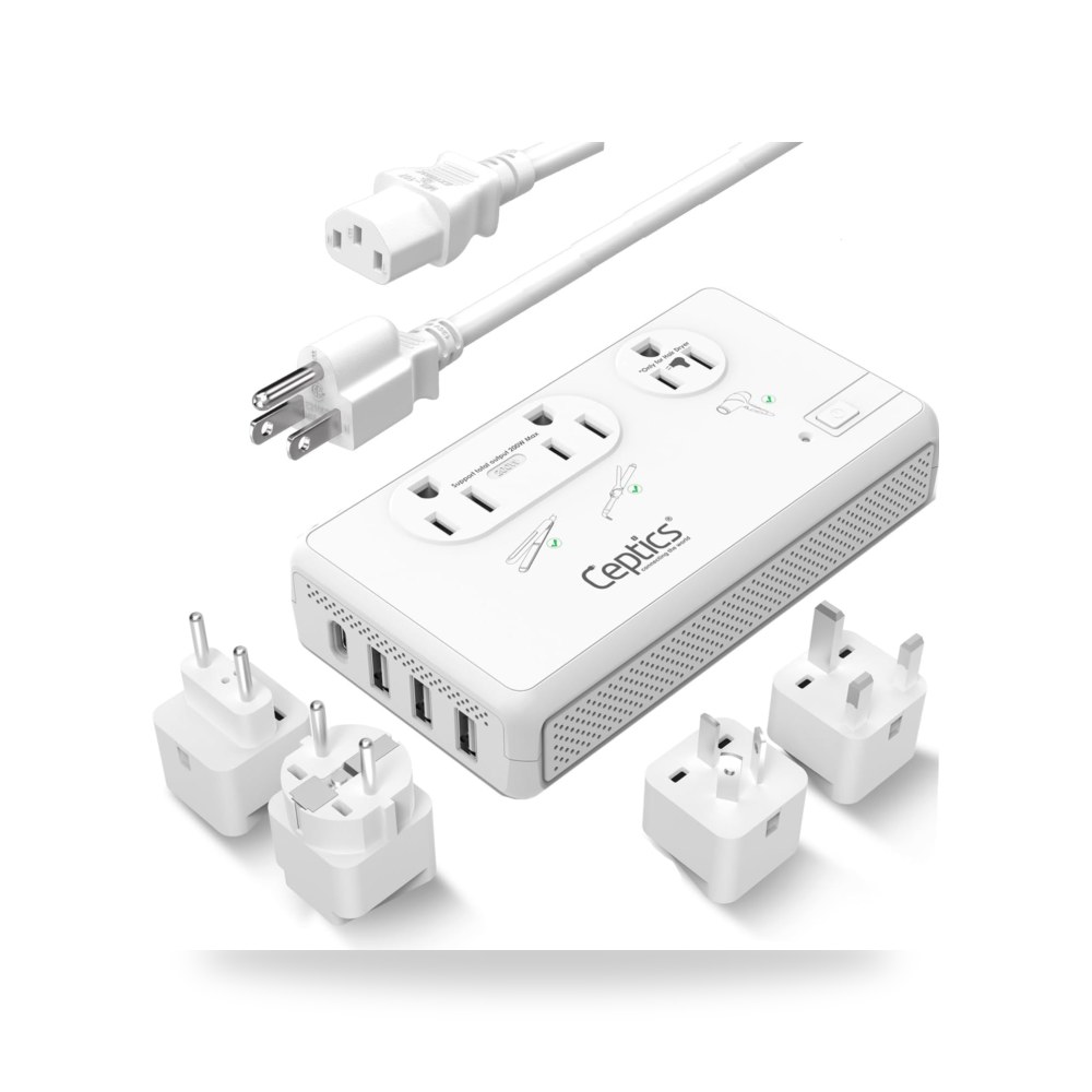موصلات سبتيكس محول جهد للسفر مع قابس نوع C وE 220 فولت الى 110 فولت موديل USB-C