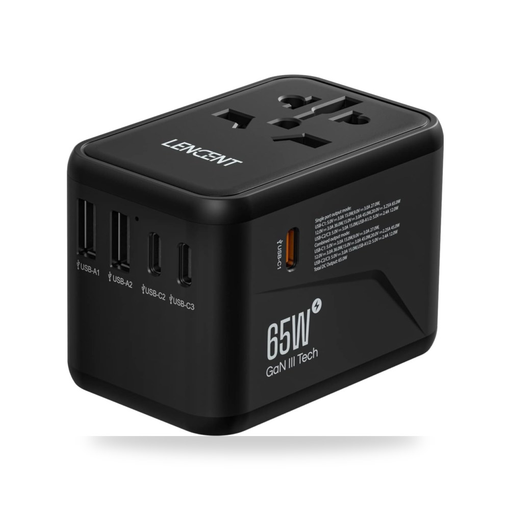 شاحن سفر عالمي، شاحن عالمي جان 3 65 واط مع لينسينت موديل USB-C