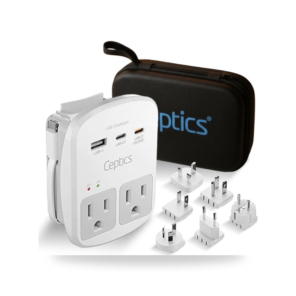طقم سبتيكس مجموعة محول سفر عالمي 2 USB، سلك 2 اندفاع التيار الكهربائي موديل USB-C