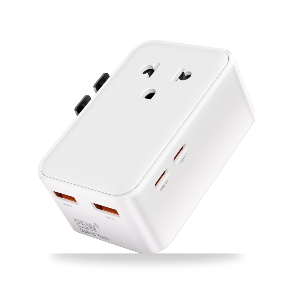 محول سفر عالمي 25 واط GaN مع 2 USB C و2 USB