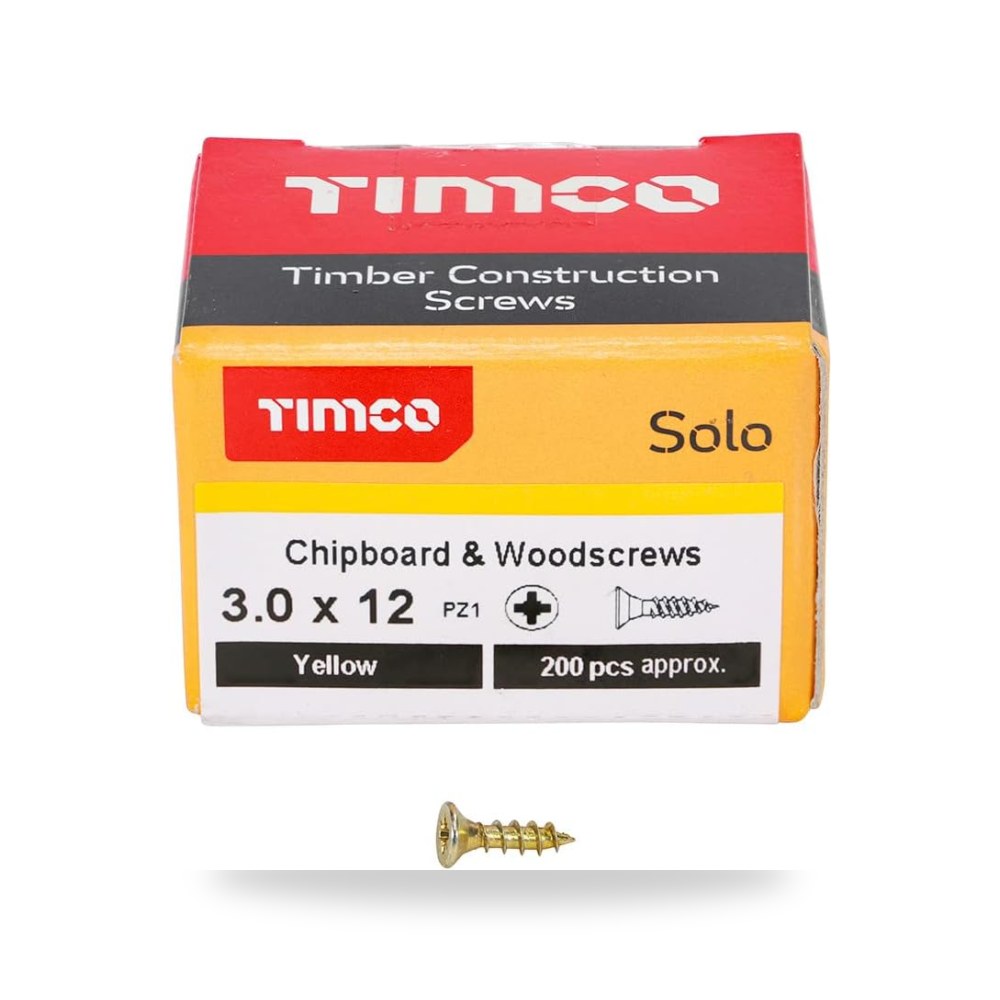 برغي خشبي سولو 3.0 × 12 من تيمكو 30012SOLOC PZ1 CSK ZYP