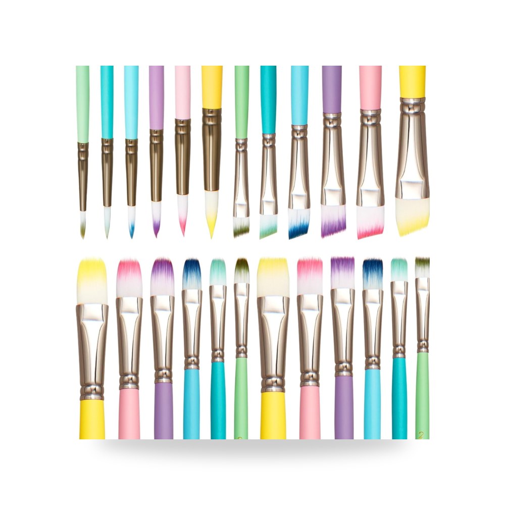 مجموعة فرش تلوين ماكرون مكونة من 24 قطعة - مجموعة متنوعة من اكسيفور