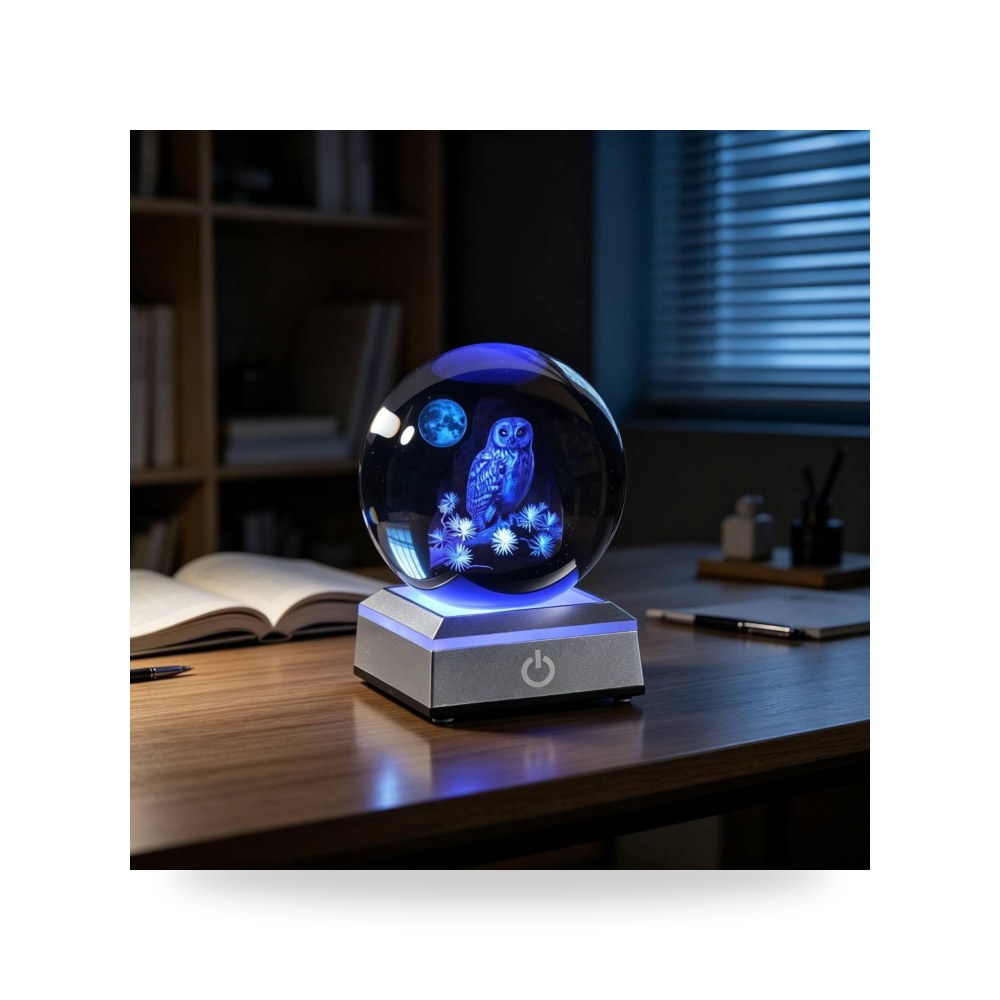 كرة كريستال LED ليلية ثلاثية الابعاد 60 مم، تعمل بمنفذ