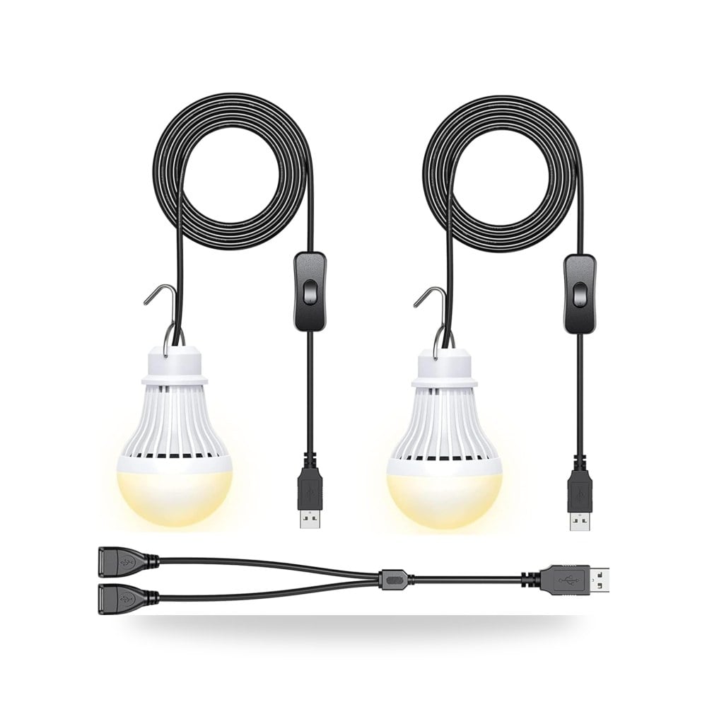 قطعتان من فوانيس التخييم LED القابلة لاعادة الشحن بمنفذ USB