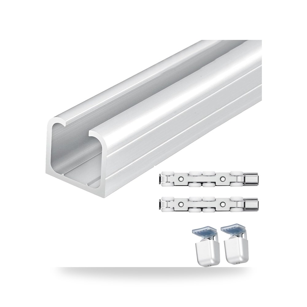 طقم مسار وبكرات ودليل أبواب منزلقة وأبواب الجيب المعلقة (Pocket Door Hardware Kit) 100 سم