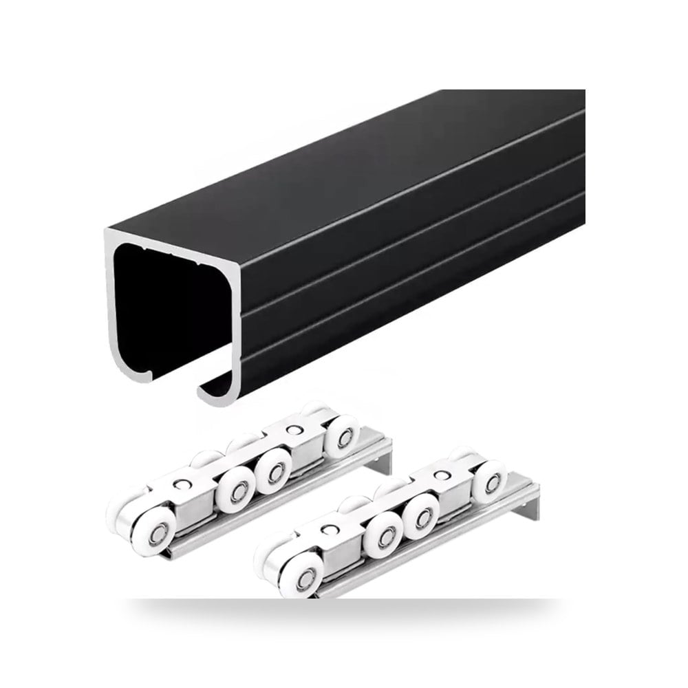 طقم مسار وبكرات ودليل أبواب منزلقة وأبواب الجيب المعلقة (Pocket Door Hardware Kit) لون