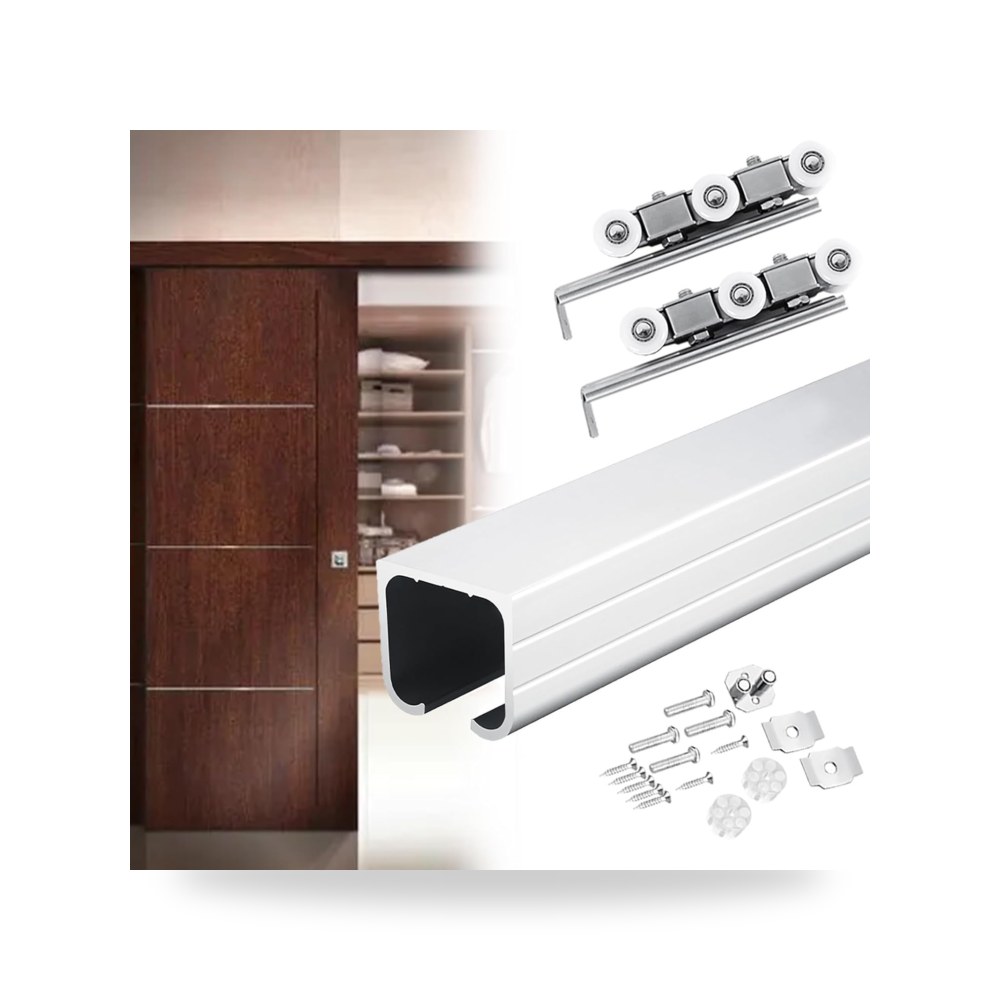 طقم مسار ومعدات تركيب باب الحظيرة المنزلق (Barn Door Hardware Kit) لون فضي جينيريك